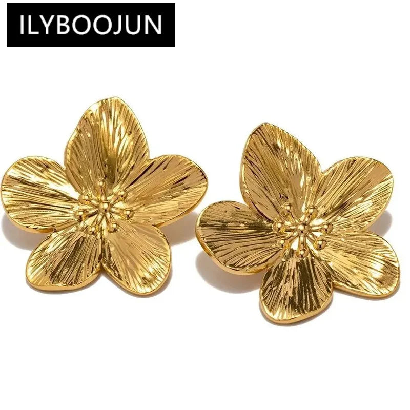 Boucles d'oreilles à tige fleur en acier inoxydable