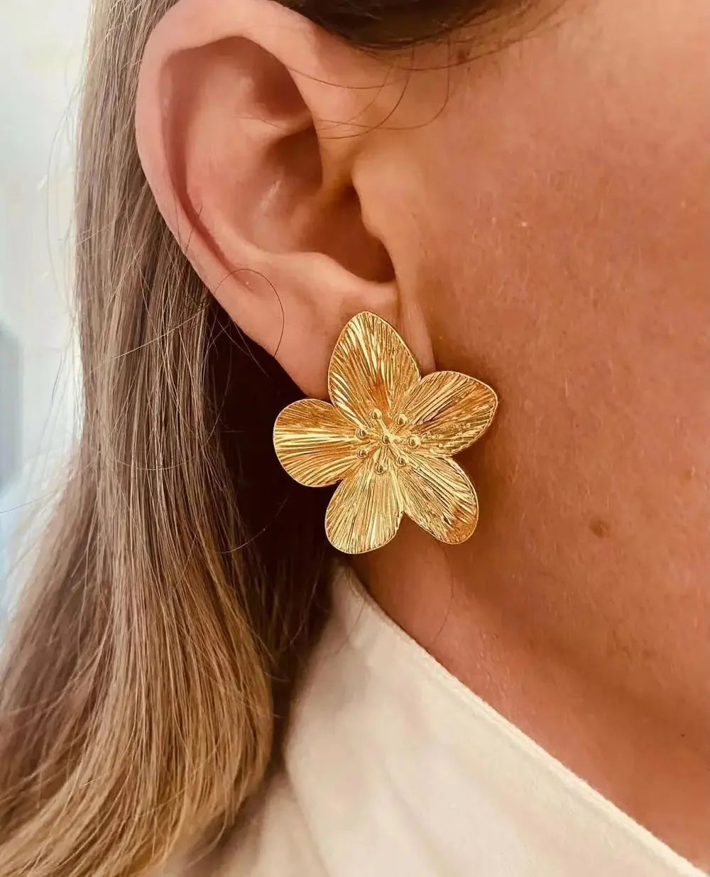 Boucles d'oreilles à tige fleur en acier inoxydable