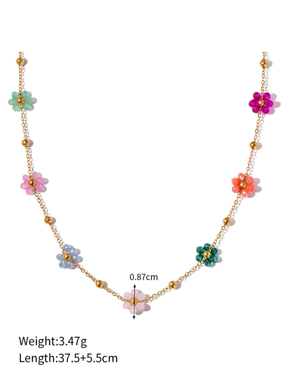 Collier avec pendentif fleur en cristal coloré