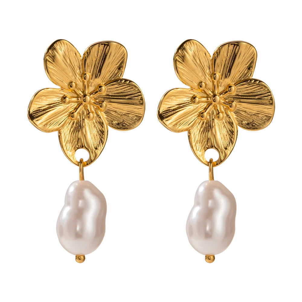Boucles d'oreilles à tige fleur en acier inoxydable