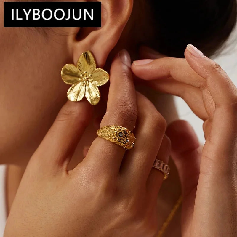 Boucles d'oreilles à tige fleur en acier inoxydable