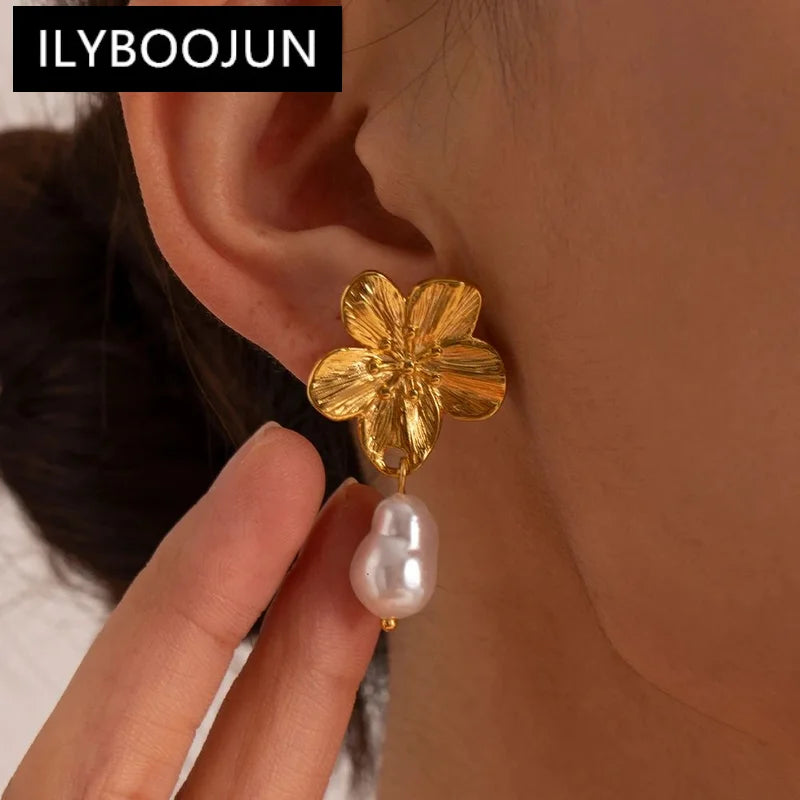 Boucles d'oreilles à tige fleur en acier inoxydable
