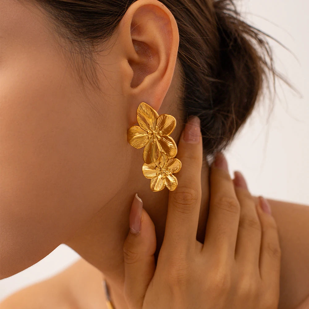 Boucles d'oreilles à tige fleur en acier inoxydable