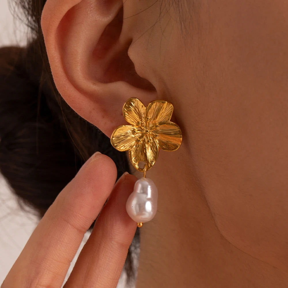 Boucles d'oreilles à tige fleur en acier inoxydable